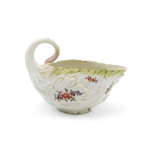 336 - A WORCESTER LEAF SHAPED SAUCE BOATMid 18th century, together with another, probably Chelsea example,... 