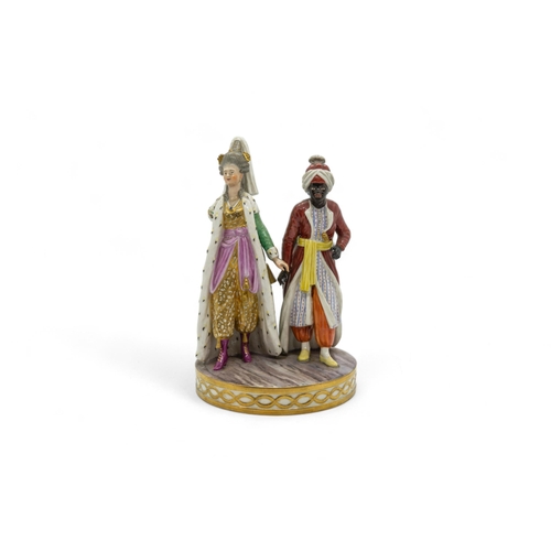 394 - A FRANKENTHAL GROUP TWO FIGURES IN 'TURKISH' COSTUMELate 18th / 19th century 20cms high