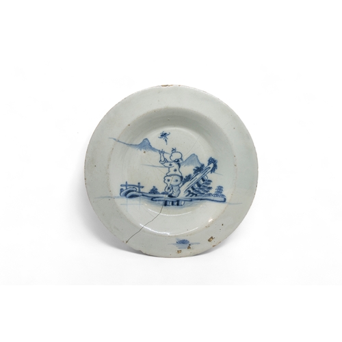 391 - THIRTEEN DELFT PLATES18th century and a speckled tin glazed plate, 22cms wide