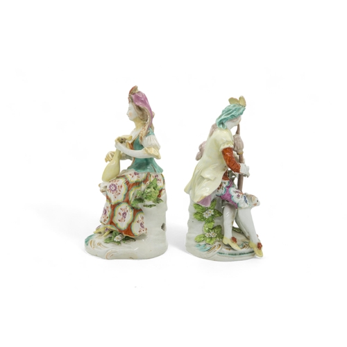 367 - A PAIR OF 18TH CENTURY DERBY FIGURESShepherd and shepherdess, 21cms high