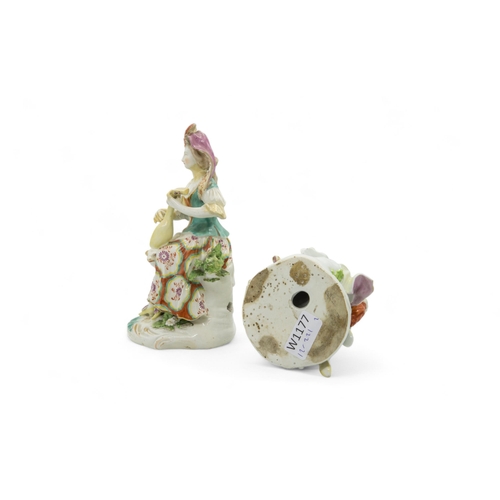 367 - A PAIR OF 18TH CENTURY DERBY FIGURESShepherd and shepherdess, 21cms high