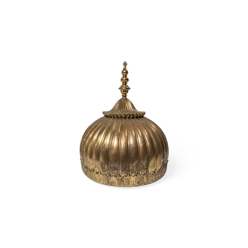 604 - A BRASS MUGHAL STYLE DOME, POSSIBLY A BED CANOPY, 20TH CENTURY.47cms high