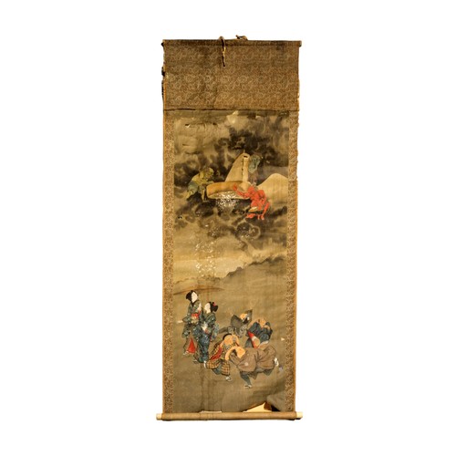 175 - A THAI/BURMESE SCROLL DEPICTING DANCING WOMEN IN A LANDSCAPE,  a Japanese scroll depicting devils cr... 