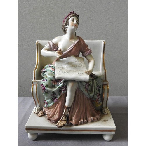 436 - A RUDOLSTADT FIGURE OF LITERATUREMid 19th century, 24cms high