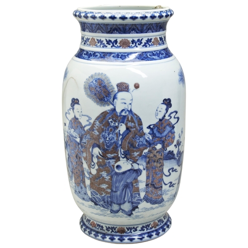 195 - A LARGE AND RARE UNDERGLAZE BLUE AND COPPER-RED 'STAR GOD & DEER' LANTERN VASEYONGZHENG / QIANLO... 