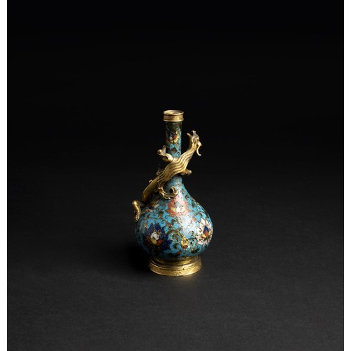 302 - A FINE AND RARE CLOISONNE ENAMEL 'LOTUS' BOTTLE VASEINCISED JINGTAI SIX CHARACTER MARK, MID MING DYN... 