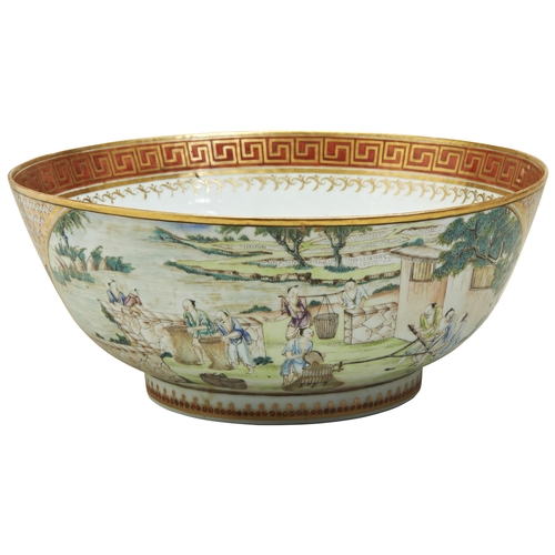 149 - AN EXTREMELY RARE CHINESE EXPORT 'RICE PRODUCTION & SILK PRODUCTION' BOWLQIANLONG PERIOD (1736-1... 