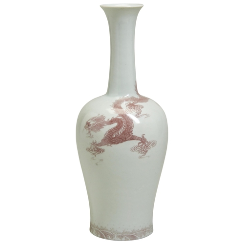 164 - A COPPER-RED 'DRAGON' VASELATE QING / REPUBLIC PERIODthe baluster sides finely painted with a dragon... 