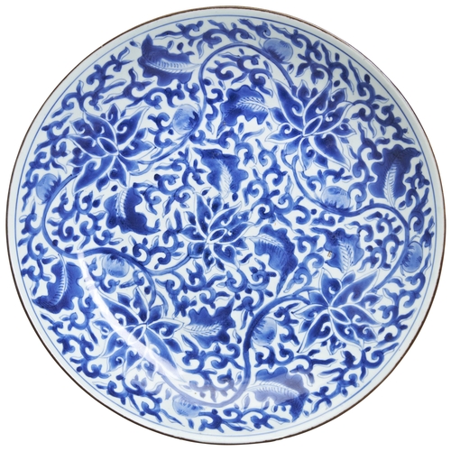 100 - A LARGE BLUE AND WHITE 'LOTUS' DISHYU TANG JIA QI MARK (BEAUTIFUL VESSEL FOR THE JADE HALL), MID 17T... 