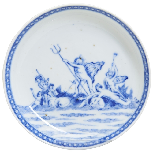 97 - A BLUE AND WHITE 'EUROPEAN-SUBJECT' DISH QING DYNASTY, 18TH CENTURY probably made for the Dutch mark... 