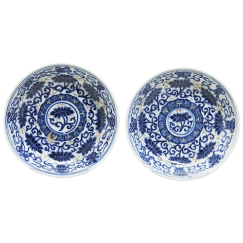 82 - A SMALL PAIR OF DOUCAI 'LOTUS' DISHESGUANGXU SIX CHARACTER MARKS AND OF THE PERIOD decorated with lo... 