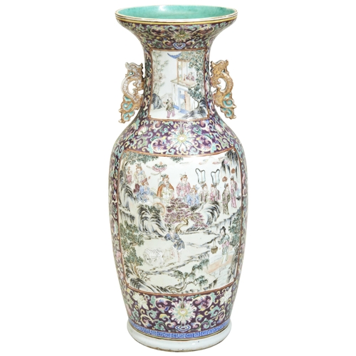 112 - A LARGE FAMILLE ROSE VASEQING DYNASTY, 19TH CENTURYthe baluster sides decorated with figural scenesr... 