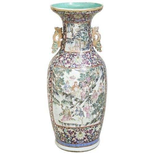 112 - A LARGE FAMILLE ROSE VASEQING DYNASTY, 19TH CENTURYthe baluster sides decorated with figural scenesr... 