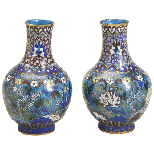 307 - A PAIR OF CLOISONNE VASESQING DYNASTY, 19TH CENTURYof baluster form, the sides decorated in coloured... 