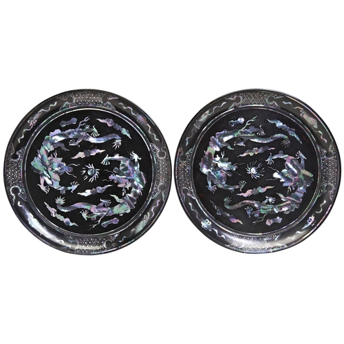 399 - A PAIR OF RYUKYO MOTHER-OF-PEARL INLAID DISHESEDO PERIOD, 18TH CENTURYeach inlaid with two scaly dra... 