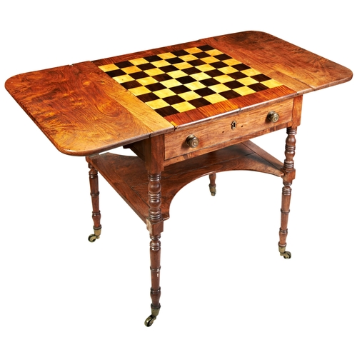 391 - A RARE ANGLO CHINESE HARDWOOD AND PARQUETRY GAMES TABLECIRCA 1820-1830raised on slender turned legs ... 