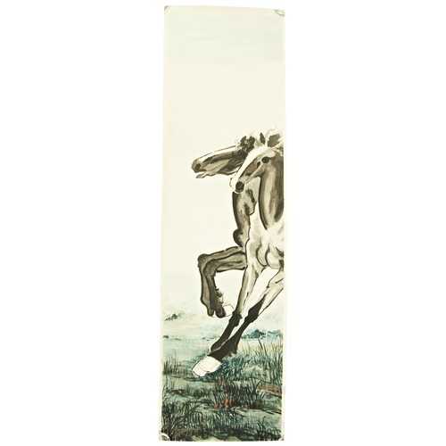 340 - FOLLOWER OF XU BEIHONG (1895-1953); FOUR GALLOPING HORSEScolour and ink on paper, six individual scr... 