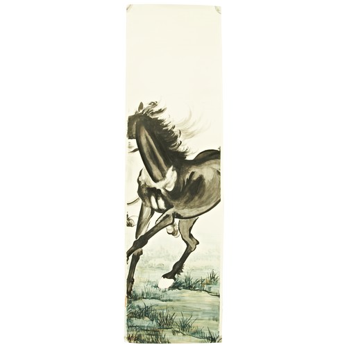 340 - FOLLOWER OF XU BEIHONG (1895-1953); FOUR GALLOPING HORSEScolour and ink on paper, six individual scr... 