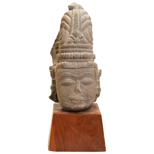 435 - INDIAN STONE HEAD OF VISHNU9TH/10TH CENTURY OR LATER red sandstone carved of head of Vishnu Chandell... 