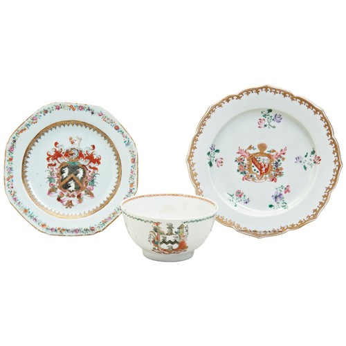 237 - TWO SMALL CHINESE EXPORT ARMORIAL DISHESQIANLONG PERIOD (1736-1795)the shaped dishes, one bearing th... 