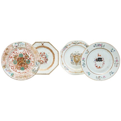 135 - A GROUP OF FOUR CHINESE EXPORT ARMORIAL DISHESQIANLONG PERIOD (1736-1795)one bearing the arms of Wol... 