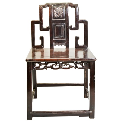 392 - CARVED HUALI-HARDWOOD SIDE CHAIRLATE QING DYNASTYthe shaped panel back carved with peaches, over a s... 