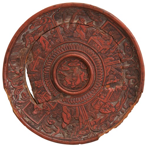 376 - A RARE CINNABAR LACQUER 'SEVEN SAGES' CUP STANDYUAN / MING DYNASTYcarved with the 'Seven Sages of Ba... 