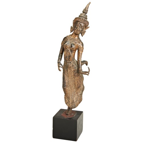 434 - A GILT-BRONZE FIGURE OF A KHON DANCERTHAILAND, LATE 19TH / EARLY 20TH CENTURYon a later wood stand39... 