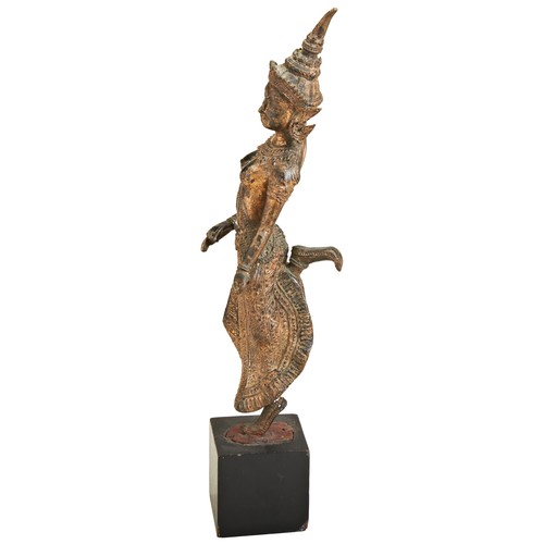 434 - A GILT-BRONZE FIGURE OF A KHON DANCERTHAILAND, LATE 19TH / EARLY 20TH CENTURYon a later wood stand39... 