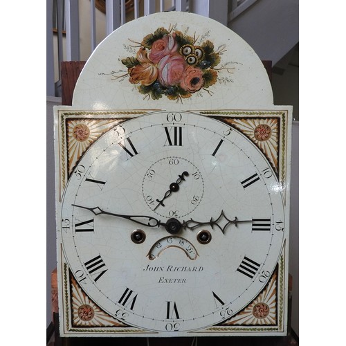 198 - AN 8 DAY OAK LONGCASE CLOCK, with a 12 inch painted dial signed John Richard of Exeter, subsidiary s... 