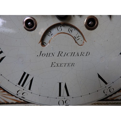 198 - AN 8 DAY OAK LONGCASE CLOCK, with a 12 inch painted dial signed John Richard of Exeter, subsidiary s... 