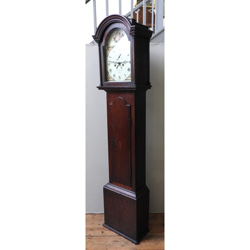 198 - AN 8 DAY OAK LONGCASE CLOCK, with a 12 inch painted dial signed John Richard of Exeter, subsidiary s... 