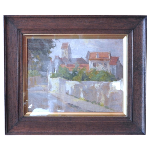 366 - A.J SIMPSON (20TH CENTURY), OIL PAINTING ON CANVAS OF FRENCH VILLAGE, depicting street and buildings... 