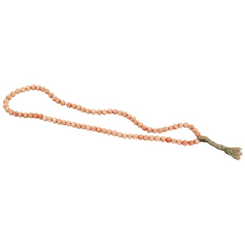 381 - A CHINESE CARVED CORAL BEAD NECKLACEQING DYNASTY, 19TH CENTURYwith a plaited silk tassel 38cm long i... 