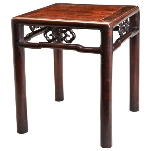 390 - A CHINESE HARDWOOD STOOL QING DYNASTY (1644-1912)with natural wood grains, the openwork frieze carve... 