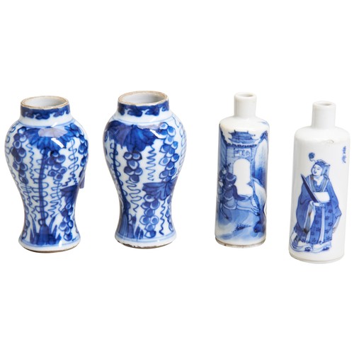 109 - A GROUP OF FOUR BLUE AND WHITE MINIATURE VASES19TH CENTURY a pair of blue and white miniature vase w... 