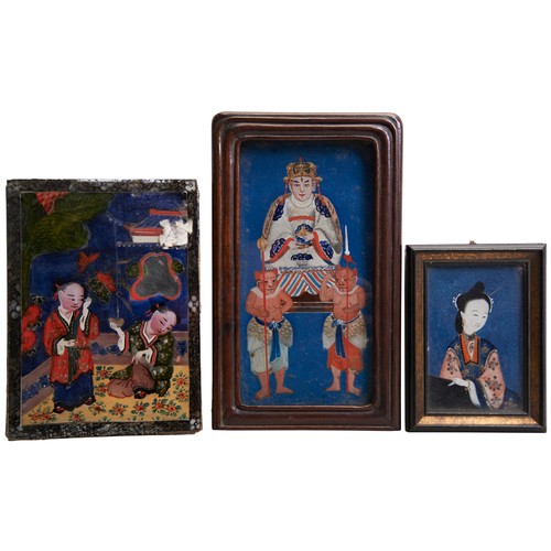 346 - A GROUP OF MIRROR REVERSE GLASS PAINTING18TH/19TH CENTURY three mirror reverse glass painting, depic... 