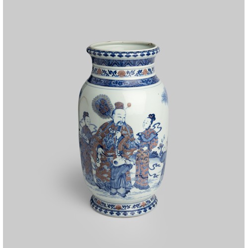 195 - A LARGE AND RARE UNDERGLAZE BLUE AND COPPER-RED 'STAR GOD & DEER' LANTERN VASEYONGZHENG / QIANLO... 