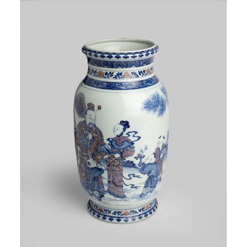 195 - A LARGE AND RARE UNDERGLAZE BLUE AND COPPER-RED 'STAR GOD & DEER' LANTERN VASEYONGZHENG / QIANLO... 