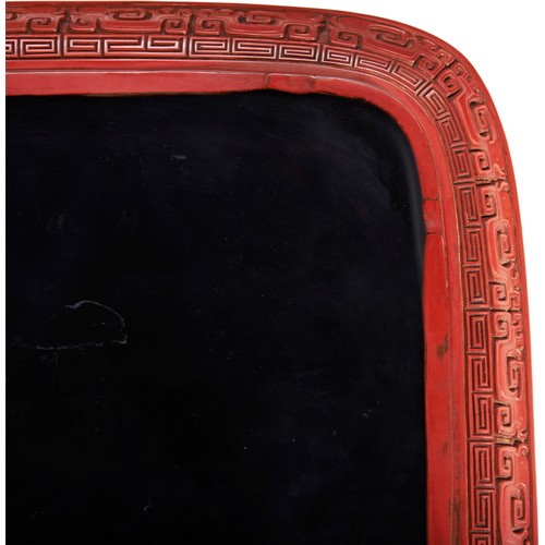 374 - A FINE CINNABAR LACQUER DISHQIANLONG PERIOD (1736-1795) 清 剔红方形漆盘red square carved lacquer dish depic... 