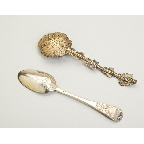 51 - A GILT CAST NATURALISTIC SUGAR SPOON, JOSEPH WILLMORE, BIRMINGHAM 1834. With a cast vine leaf stem a... 