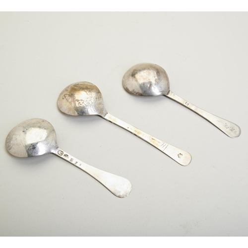 52 - THREE EARLY NORWEGIAN SPOONS, C.1700-1783. Each one engraved to the finial with flowers. Two marked ... 