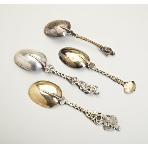 53 - FOUR CAST STEMMED DUTCH SPOONS, 18TH C. Each spoon marked with a maker's mark only. Two are gilt, th... 