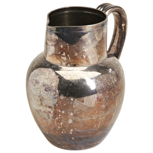 97 - A LARGE PLAIN WATER OR BEER JUG, LONDON 1886. With a strap handle with a cast florate lower mount. T... 