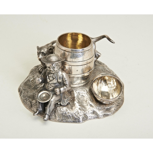 103 - A CAST FIGURAL CRUET, LONDON 1877. The removable pepper pot is in the form of a diner being approach... 