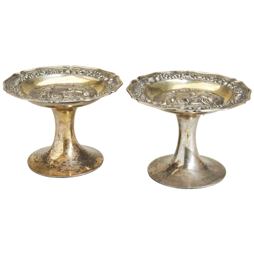 107 - A PAIR OF GILT TAZZE, 18TH C.EUROPEAN, WITH DETACHABLE BASES, LONDON 1836. The upper plates are of h... 