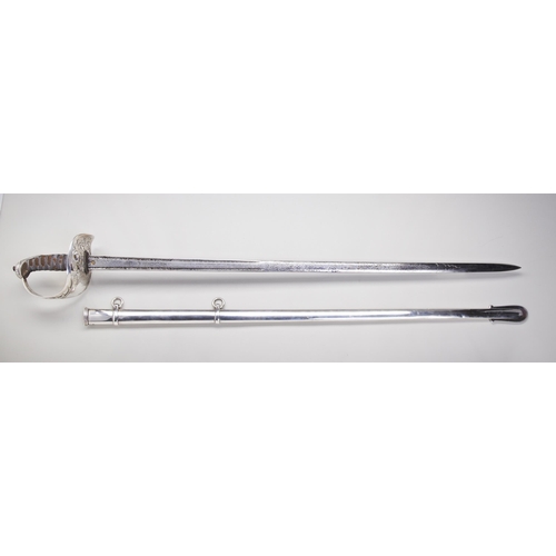 90 - A SILVER MOUNTED INFANTRY OFFICER'S SWORD, BIRMINGHAM 1857. A silver cased and hilted presentation s... 