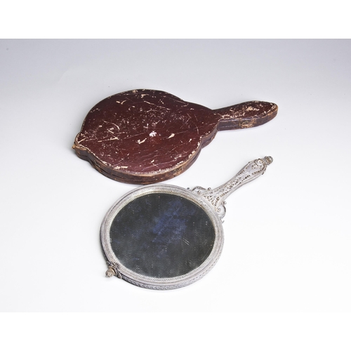 18 - A CASED FILIGREE HAND MIRROR, POSS OTTOMAN C.1860. A double sided hand mirror in a fitted velvet lin... 