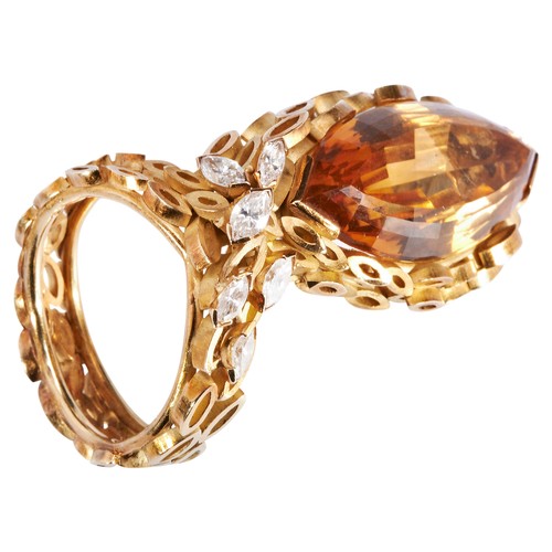 A CITRINE, GOLD AND DIAMOND RING