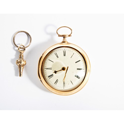 360 - A GOLD PAIR CASED VERGE WATCH Signed Thomas Cox, Kimcote, AD 1791, later dial and hands, inner case ... 